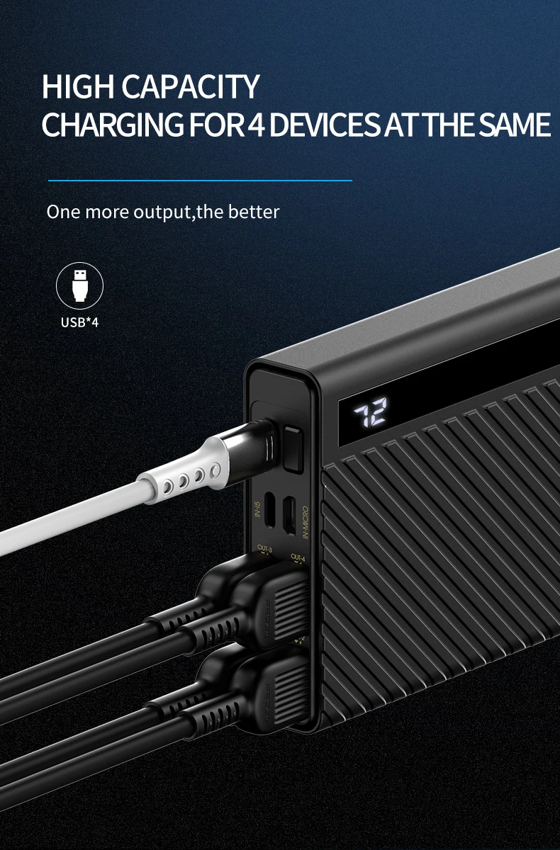 PRODA Universal 2.1A Discharging 3 Input Ports 4 Output Ports Power Bank 20000mah - ANKUX.COM