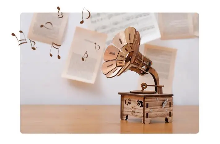 Classic Wooden Mini DIY Decoration Phonograph Music Box