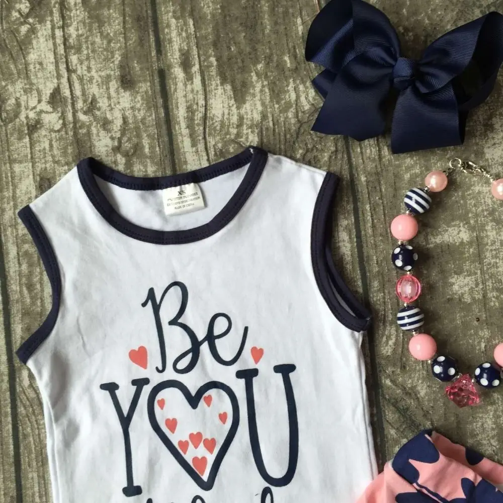 new arrival Summer baby girls clothes you betiful heart cotton floral ruffles boutique short kids sleeveless match accessories
