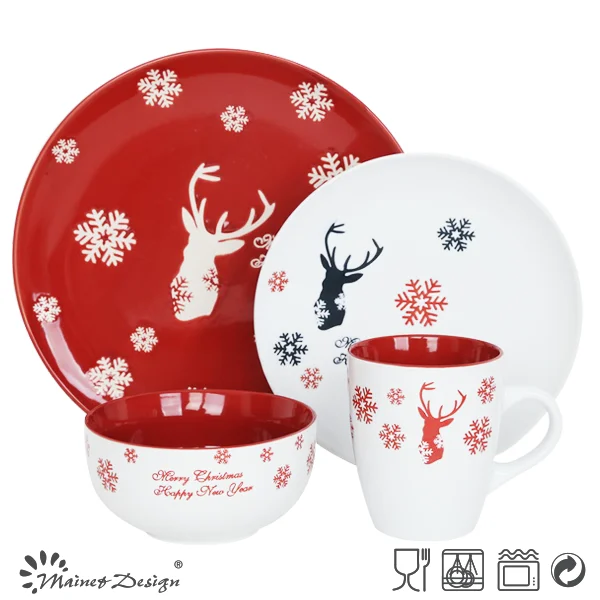 hot sale christmas dinner set ceramic stoneware stamping dinner