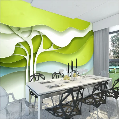 شجرة خضراء ثلاثية الأبعاد تصميم سطح المكتب مقهى 1.06 م بولي كلوريد الفينيل خلفية