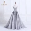 Sparkling sheer scoop neckline cap sleeves lace and tulle a line gray evening dress