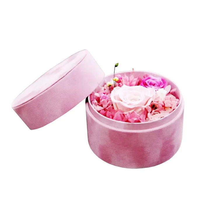 high-end round velvet gift box flower box wholesale for flower