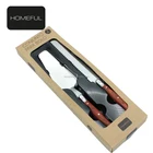 2 piece stainless steel pakka woodhand cake server set with bread knife and cake shovel tool