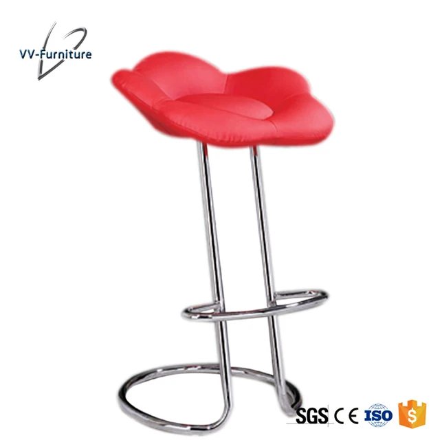 home center chrome base high red color pu seat bar stool chair