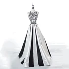 ODM Custom ladies party evening black and white halter satin long prom dress
