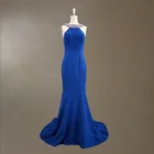 Womens Sexy Back Open Evening Dress Royal Blue Beading Mermaid Evening Gown Ruffles Long Prom Dresses 2019