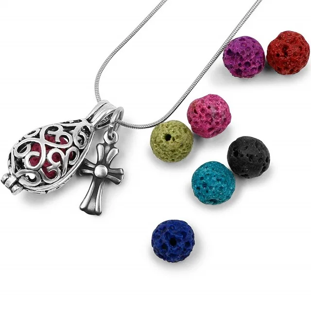 stone beads teardrop locket pendant essential oil aromatherapy