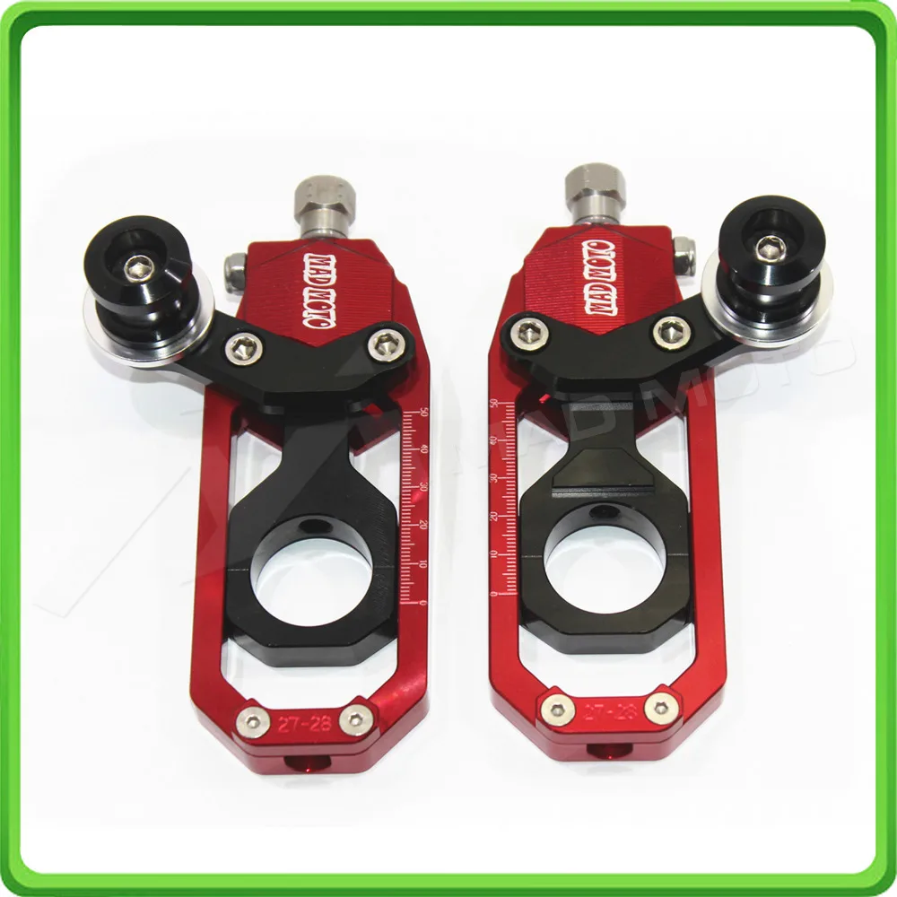 Motorcycle Chain Tensioner Adjuster with paddock bobbins kit for Yamaha R1 YZF-R1 2004 2005 Red&Black (1)