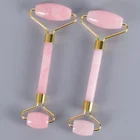 OEM Handle Held Double Welded jade facial massage roller pink rose quartz for face