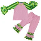 Wholesale children's boutique clothing ruffle pants baby girl boutique raglan clothing set kids ruffle outfits