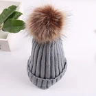 Wholesale custom faux fur pom pom beanie knit winter hat