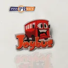 Unique design custom red color cartoon lapel pin joybus car pins with double butterfly clutch custom souvenir gold plated