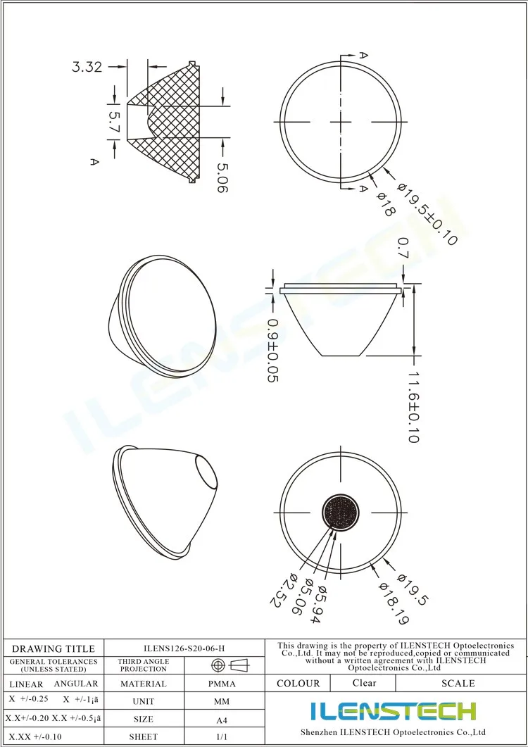 6 degree 20mm rgb led lens