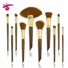 10 Pcs Latest High Quality Unique Design Slanted End Eco-friendly Brown Wooden Makeup Brush Set