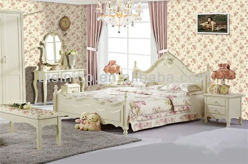 المعاصرة غرفة نوم مجموعة الأثاث الخشبي الصلبة، الآسيوية نمط بسيط سرير الخشب، فتاة جميلة في غرفة نوم مجموعة السرير منجد
