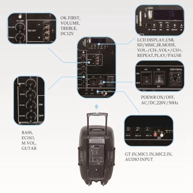 Portable Wireless Speaker 12 Inch Woofer Speaker Trolley Speaker with USB BT SD - ANKUX.COM