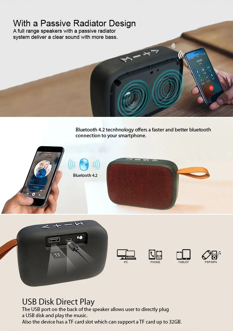 ABS Casing Bluetooth Wireless Speaker with FM Radio and TF Card - ANKUX.COM