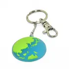 Bag accessories custom multi shaped metal earth shaped round green color 3d soft pvc hook keychain