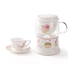 Persian tea infuser glass teapot pink bone china cup ceramic porcelain tea set
