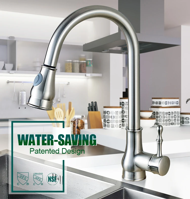Best industrial brushed nickel pull down kitchen faucet single hole single hande deck mount faucet