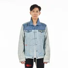 DiZNEW England style mens embroidered denim varsity jacket blue