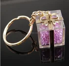 Beautiful crystal square ice cube keyring pink glass box keychain