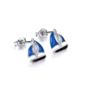 Unique Style Sterling Sliver 925 Earring Sailboat Shape Charms Stud Earrings Enamel Jewelry