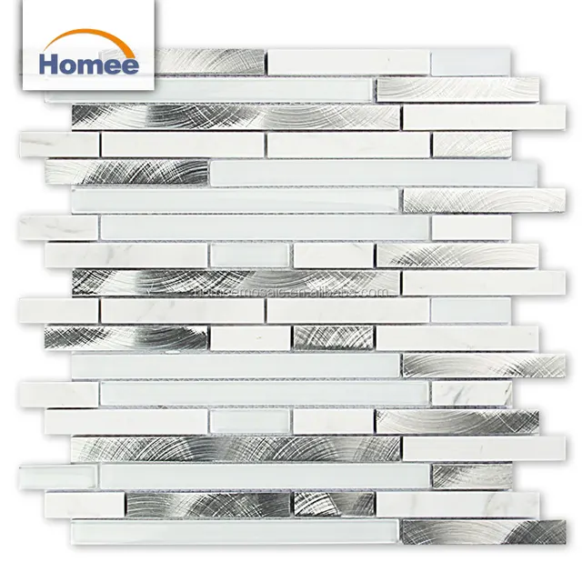 Aluminium Blend White Backspalsh Glass Mix Stone Mosaic