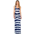Dark Blue White Gradual Change Sleeveless Bandhnu Sexy Casual Ladies Clothing Women Bodycon Long Dress