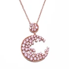 New Fashion Rose Gold Plated Pink Round CZ Moon Design Necklace