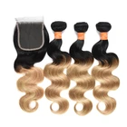 Ombre 1b/27# Two Tone Body Wave Free Weave Brazilian Remy Natural Human Hair Extension Packs