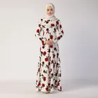 Muslim Fashion Floral Dubai Islamic african women turkey kaftans Long Sleeve A Line Musulmane Maxi Print Abaya Dresses