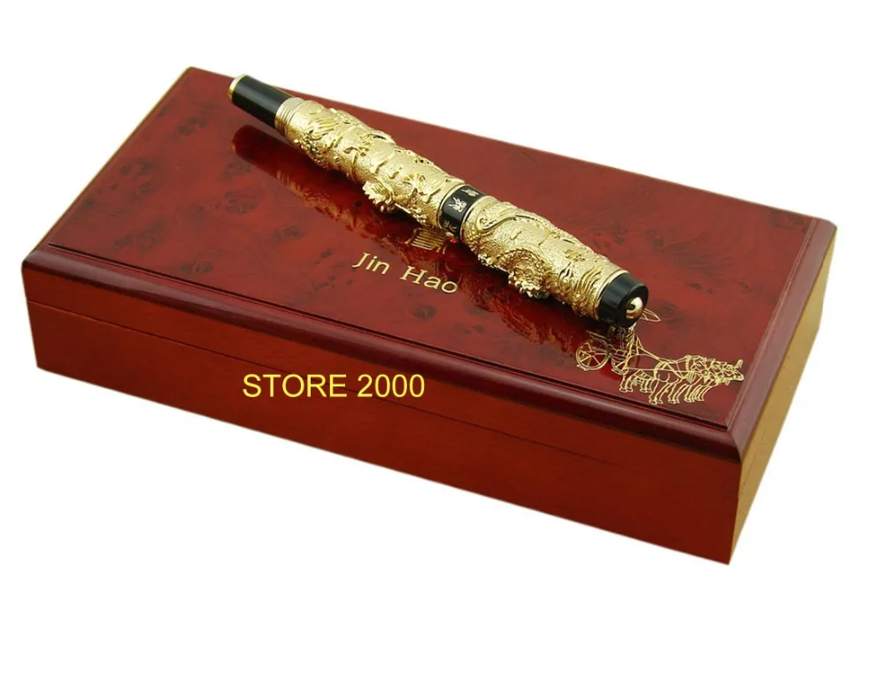 Advanced Collection Pen , Jinhao Golden Two Dragon Play Pearl 3D Pattern Fountain Pen & Original Box