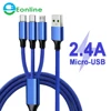 3 in 1 8pin Micro USB Type C 2.4A USB C Cable For Mobile Phone Charger Micro USB Cord Type-c Charging Cables