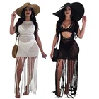 hollow out tassel white beach dress bikini crochet bathing suit cover up