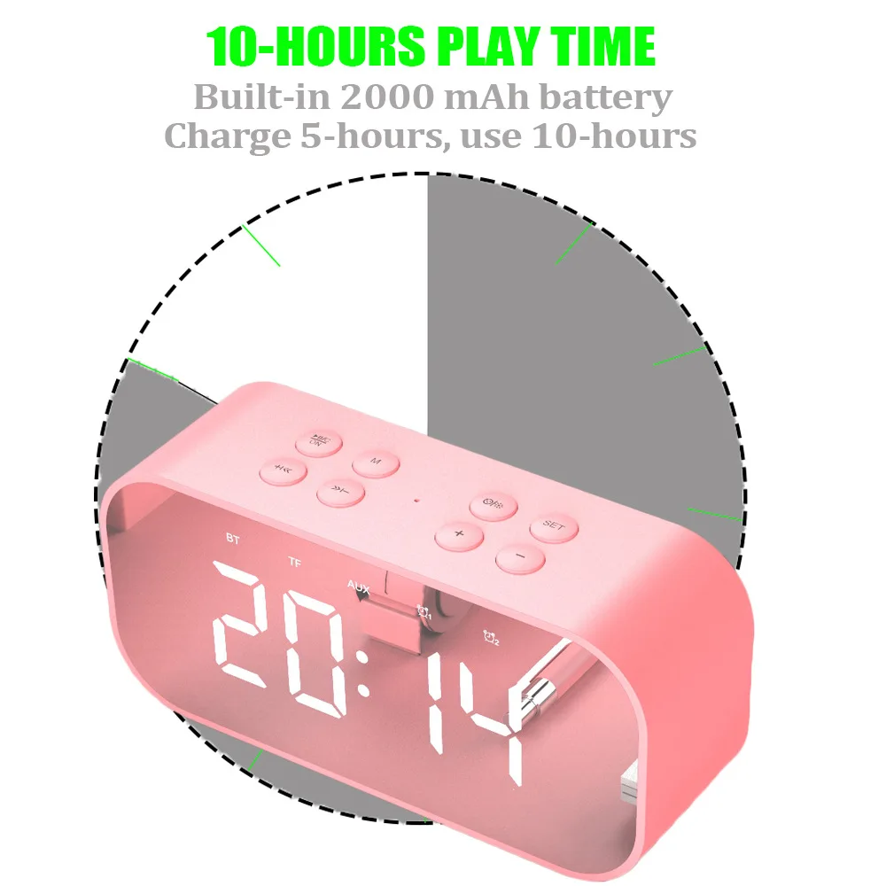 Portable Mirror LED display time wireless Handsfree call vibrant usb alarm clock speakers - ANKUX.COM