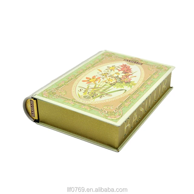 vintage book shaped tin gift box for christmas promotion