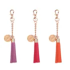 Hot Sale Colorful Bag Double Color Leather Suede Tassels Keychain with Gold Cup