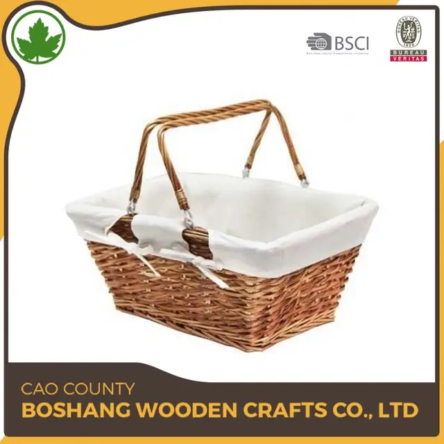 cheap mini square brown willow wicker storage basket for food