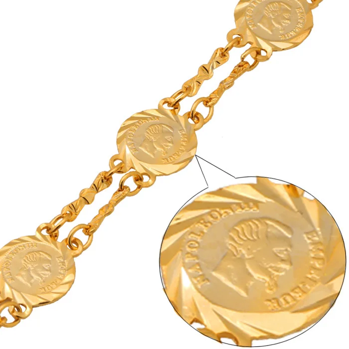Bracelet 18K Real Gold Plated France Coin Napoleon Men Women Jewelry Wholesale Vintage ID Charm Bracelets Bangles H5159
