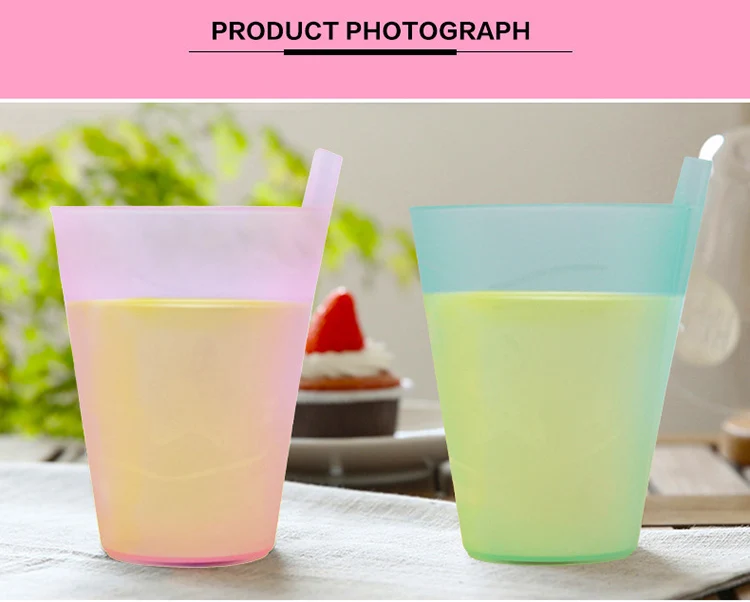 Amazon Hot Sale Children Plastic Drinking Water Cups Built in Drinking Straw Fruit Juice Milk Drink Home Cup Juice Cup