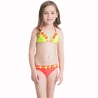 Solid Patchwork Ring Slice Swimwear Halter String Girl Beachwear Kid Bikini