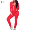 OEM Long Sleeve Adult Women Sexy Red Hooded Cotton Spandex Terry Jumpsuit