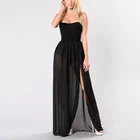 2019 New Arrival Women's Black Off Shoulder Dress Sleeveless Front Split Casual Dress