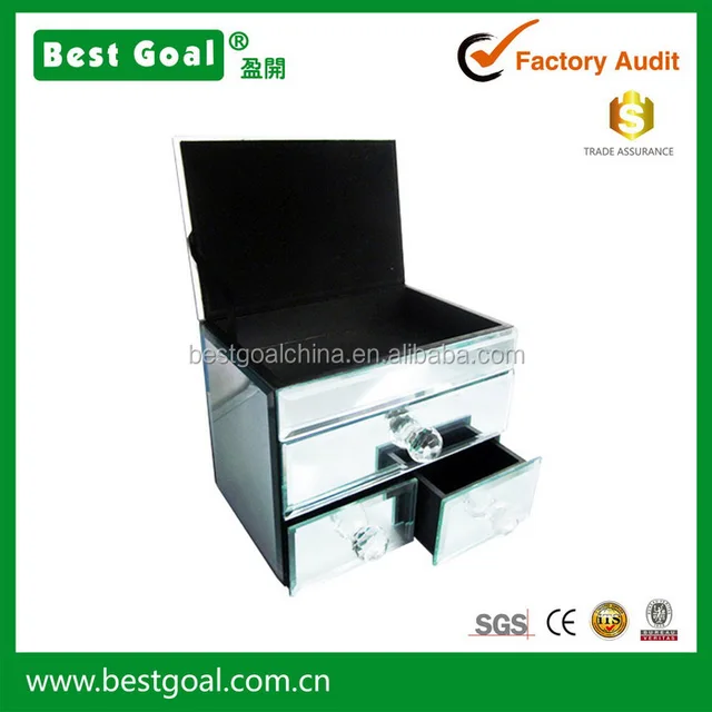 Flip Glass Box with 3 drawers Simple display box Mirror jewelry boxes