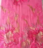 pink chiffon multi color embroidered chiffon fabric with stones embroidery design for evening dress or clothing