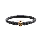 2018 New Arrival Amazon Hot Sale Skull Charms Mens Black Bead Bracelet Cheap