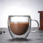 Manufacturers clear borosilicate glass double walled coffee mug tea espresso cup with handle