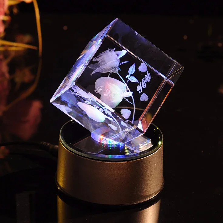 rose flower laser engraved crystal cube wedding favors